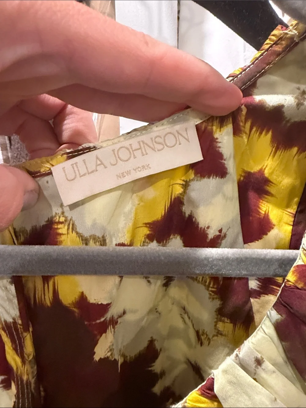 Ulla Johnson Yellow, Maroon & Cream Floral Puff-Sleeve Maxi Dress